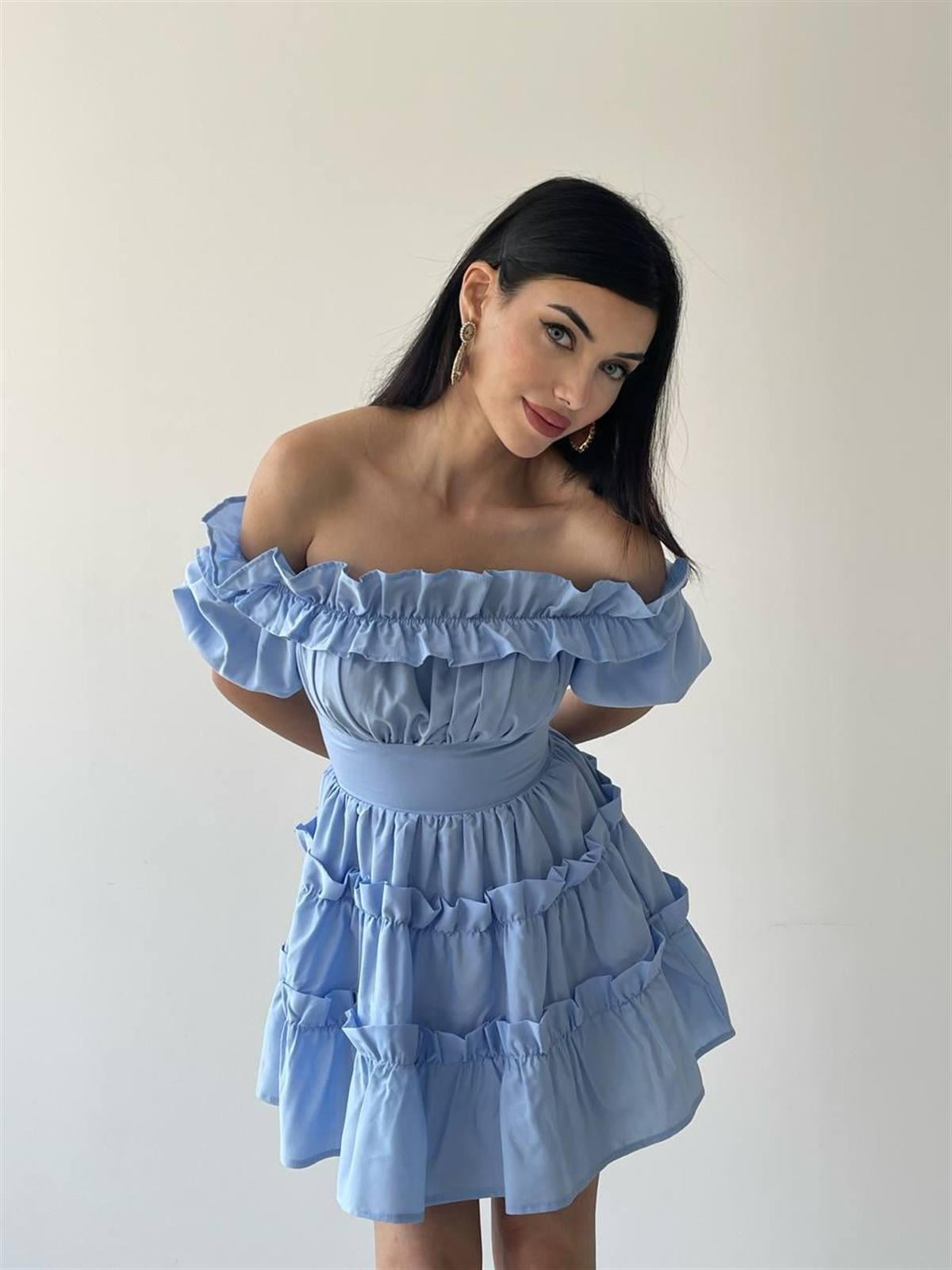 Poplin Mini Mavi Elbise