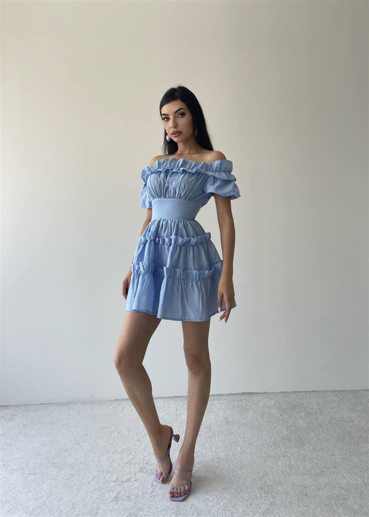 Poplin Mini Mavi Elbise