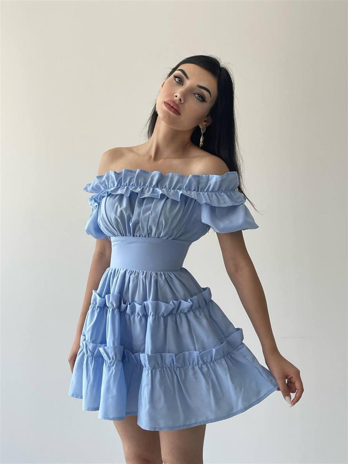 Poplin Mini Mavi Elbise