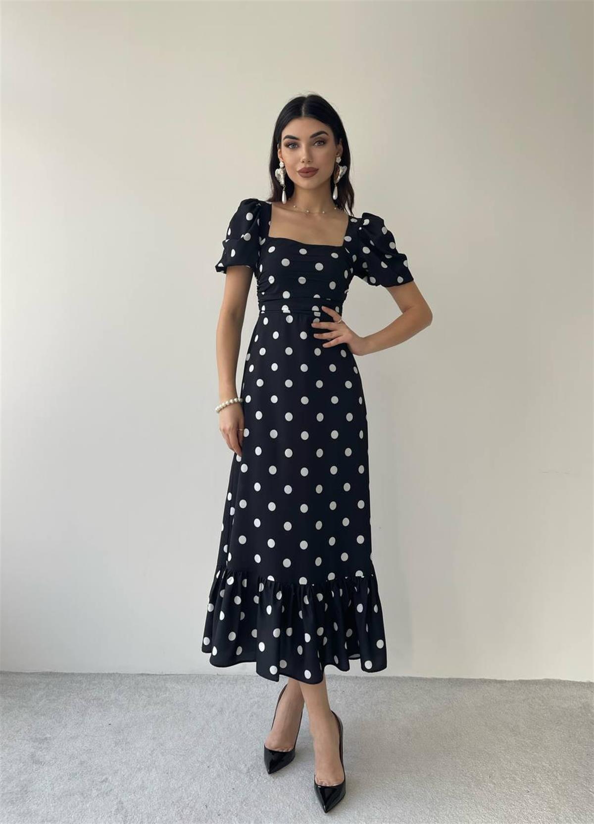 Puantyeli Eliza Midi Boy Elbise 