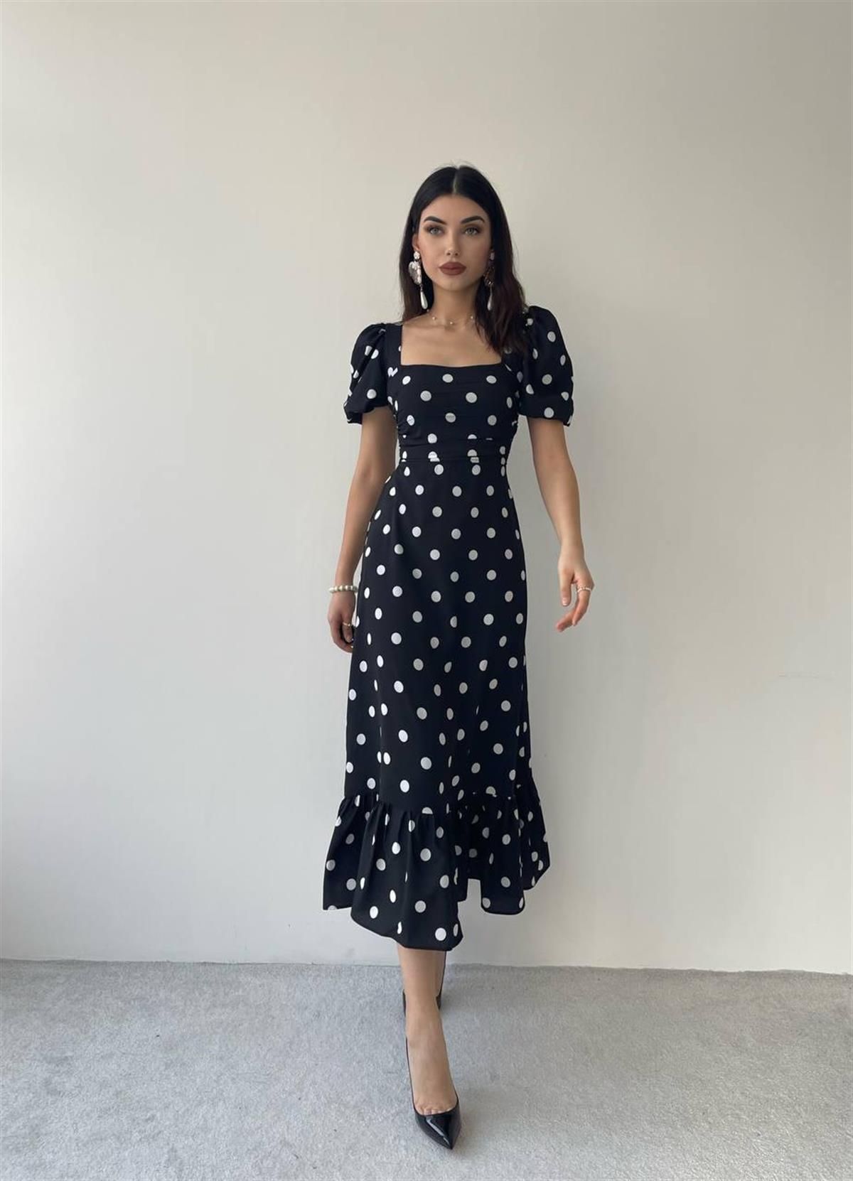 Puantyeli Eliza Midi Boy Elbise 