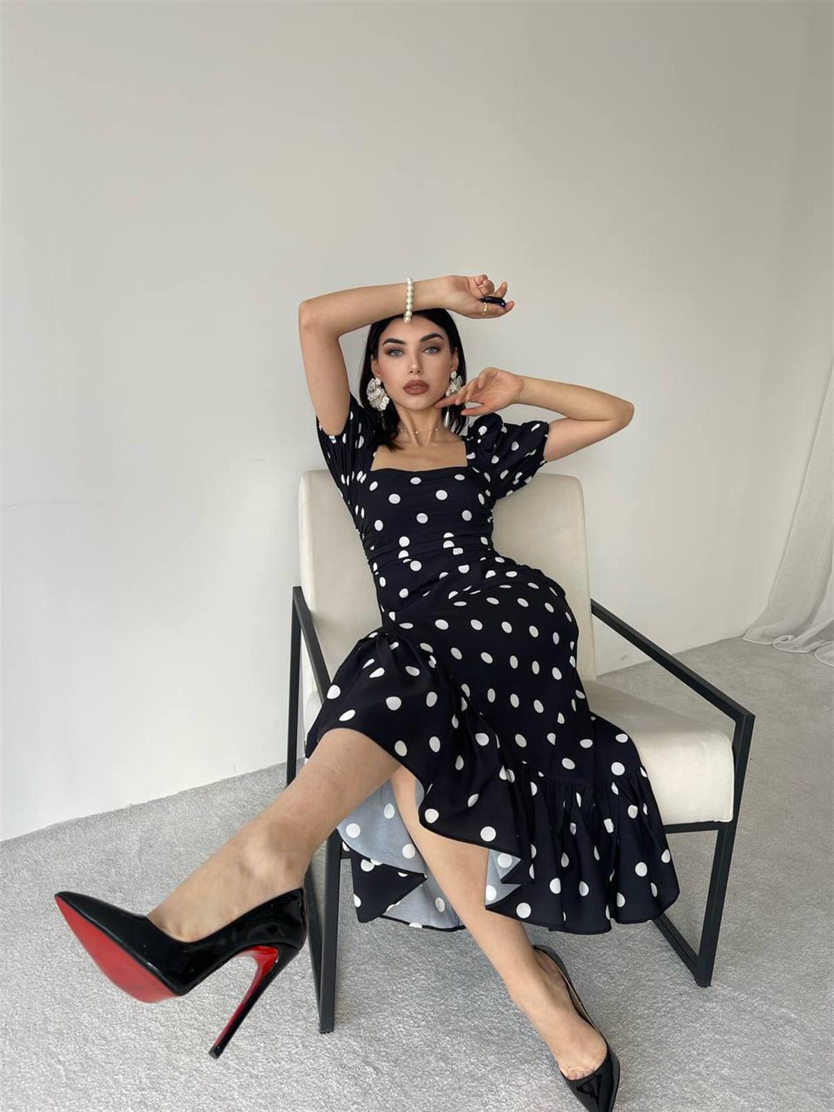 Puantyeli Eliza Midi Boy Elbise 