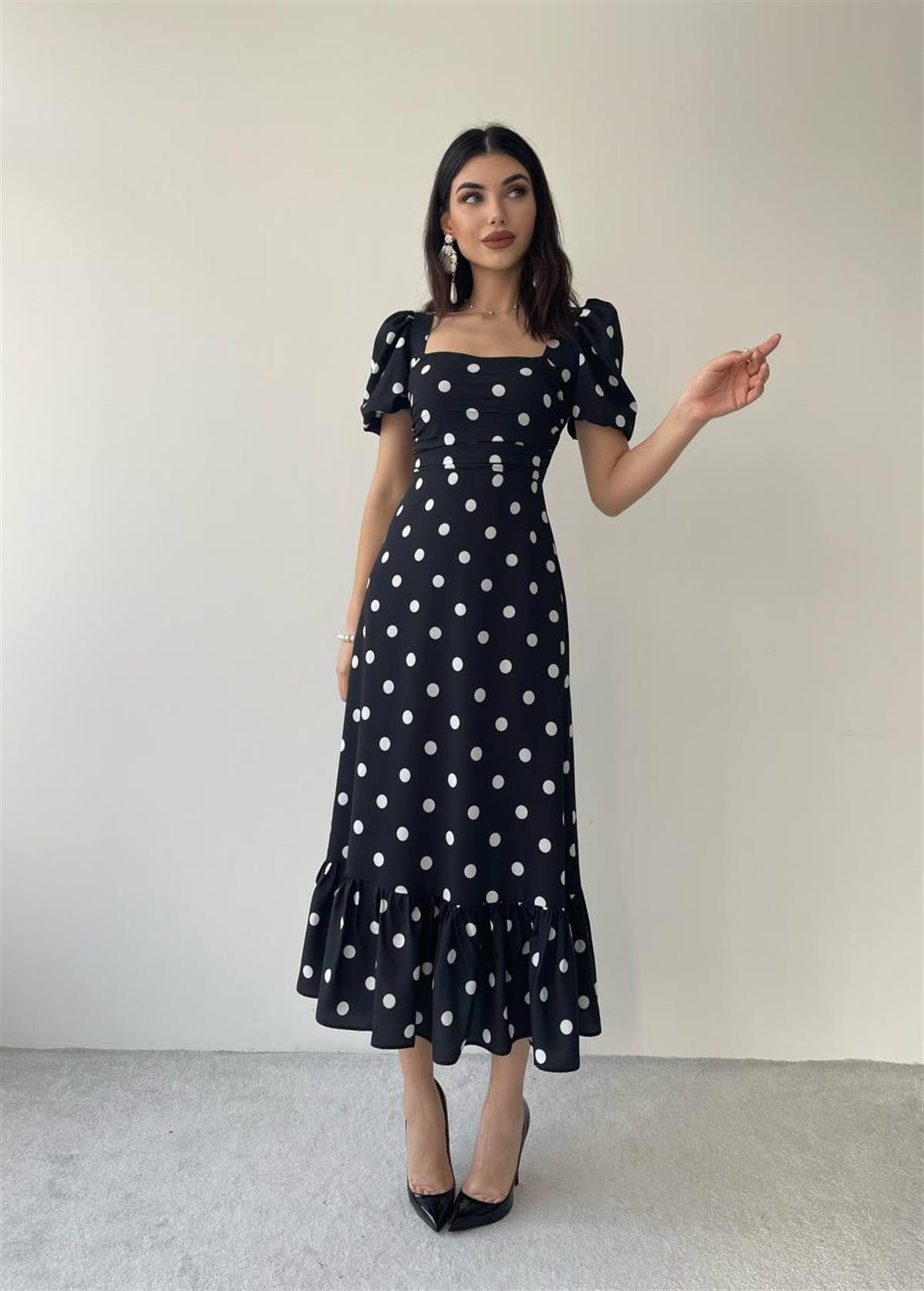 Puantyeli Eliza Midi Boy Elbise 