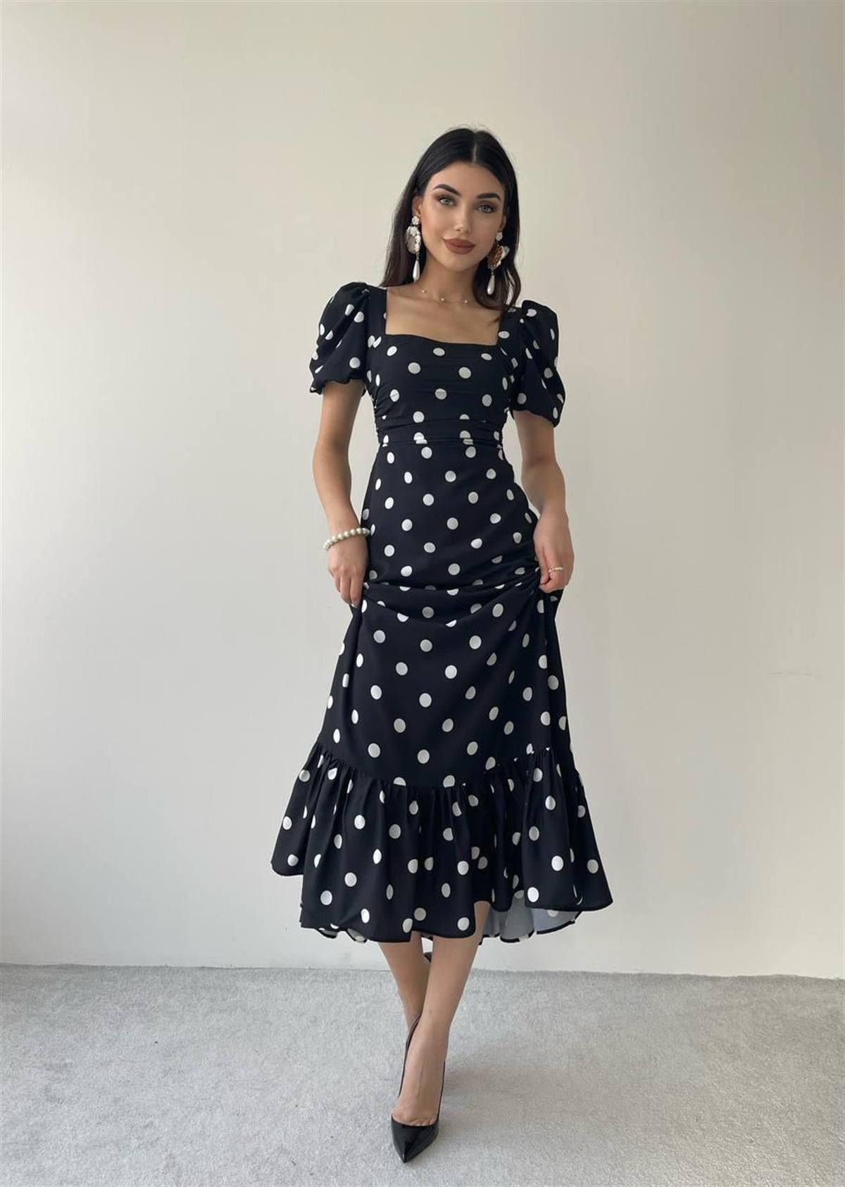Puantyeli Eliza Midi Boy Elbise 