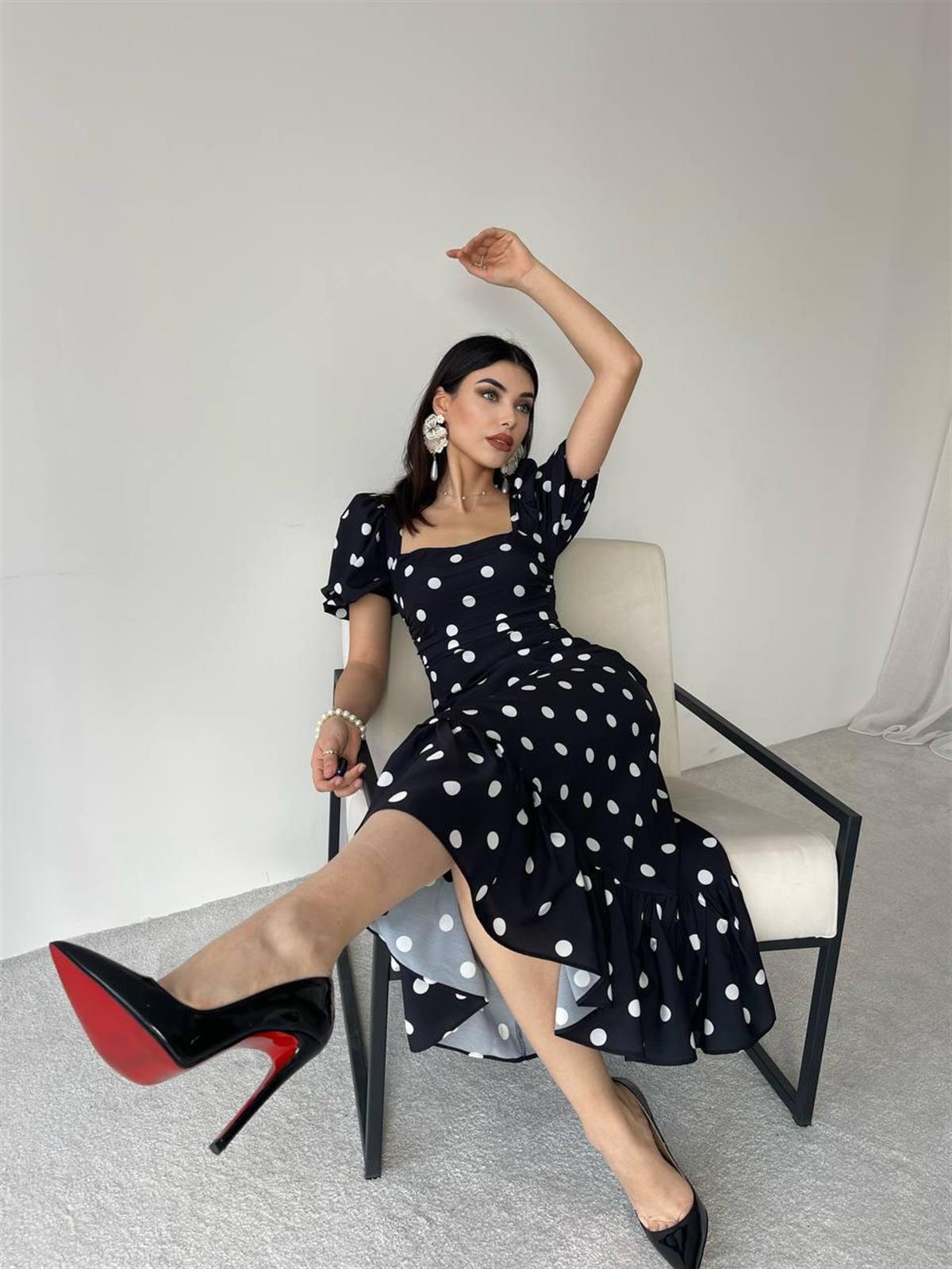 Puantyeli Eliza Midi Boy Elbise 