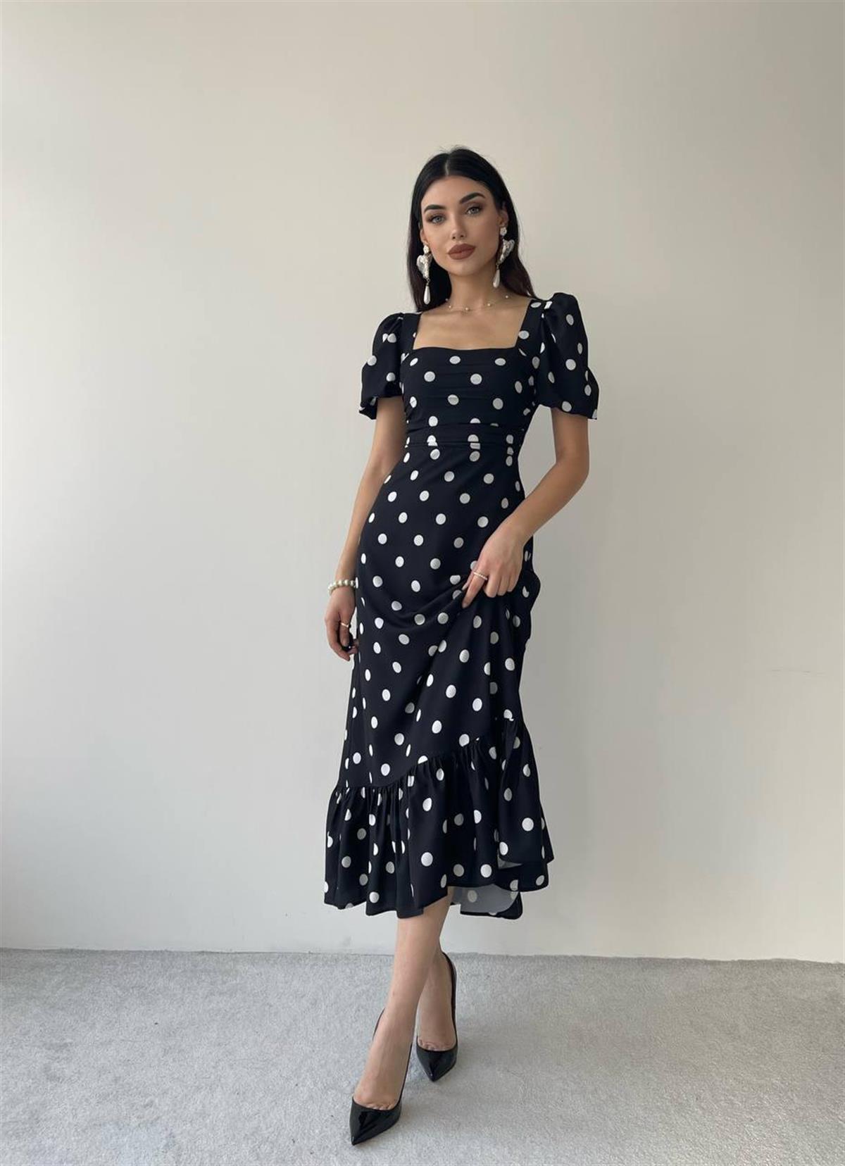 Puantyeli Eliza Midi Boy Elbise 