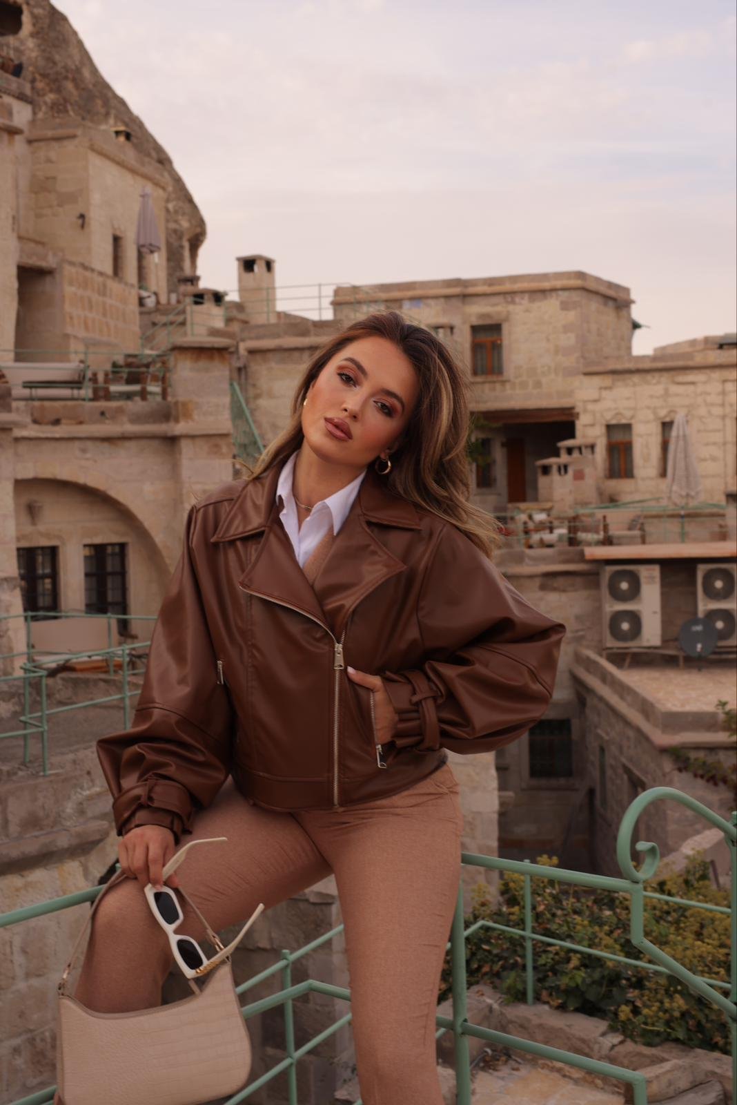 Serra Crop Deri Ceket Kahve