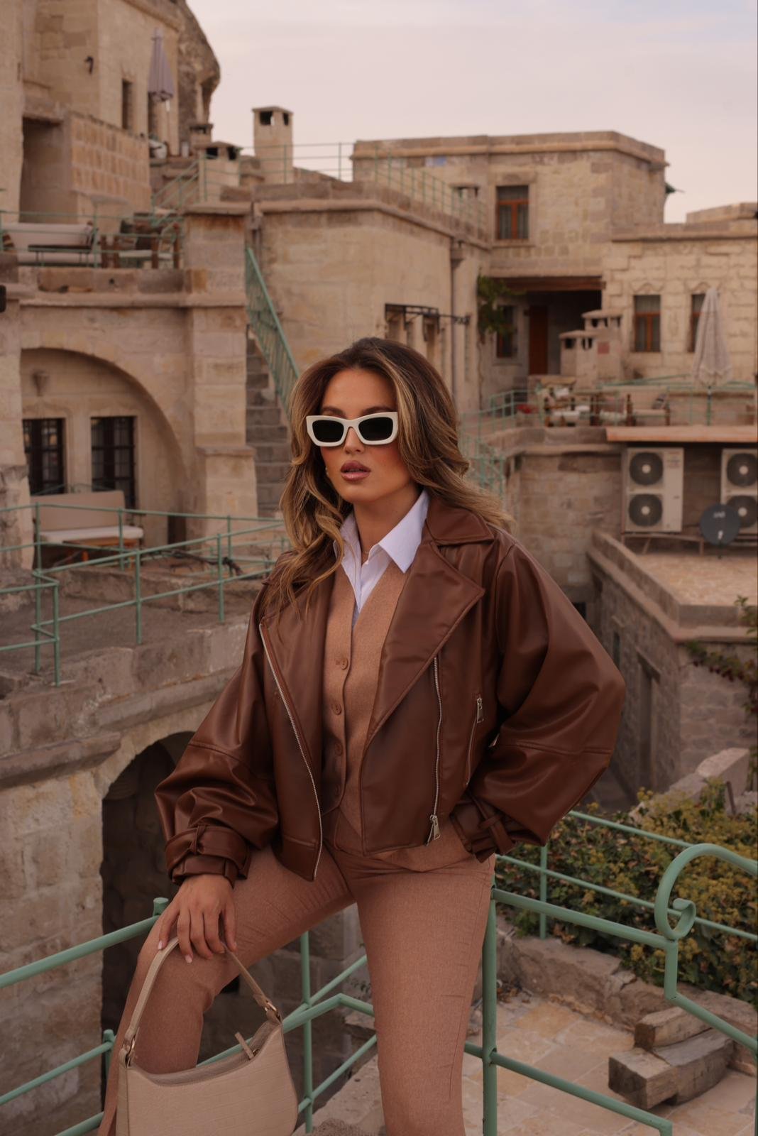 Serra Crop Deri Ceket Kahve