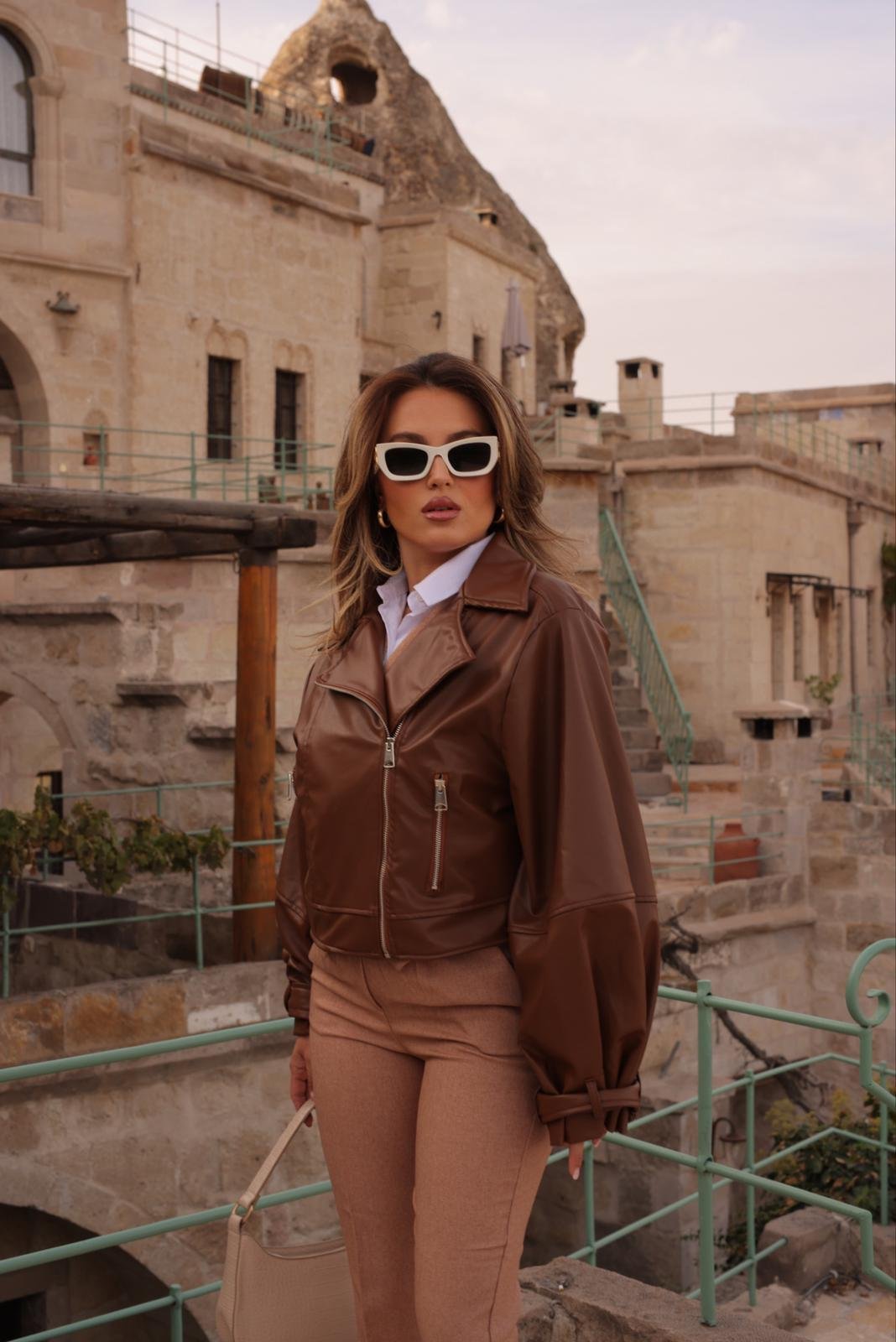 Serra Crop Deri Ceket Kahve