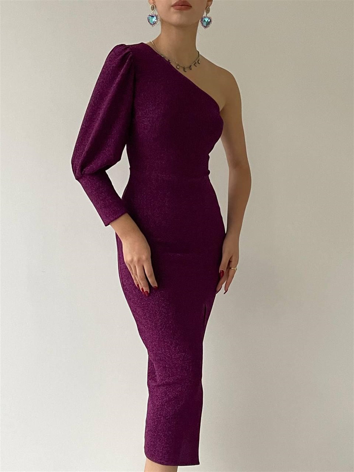 Simli Tek Omuz Elbise 