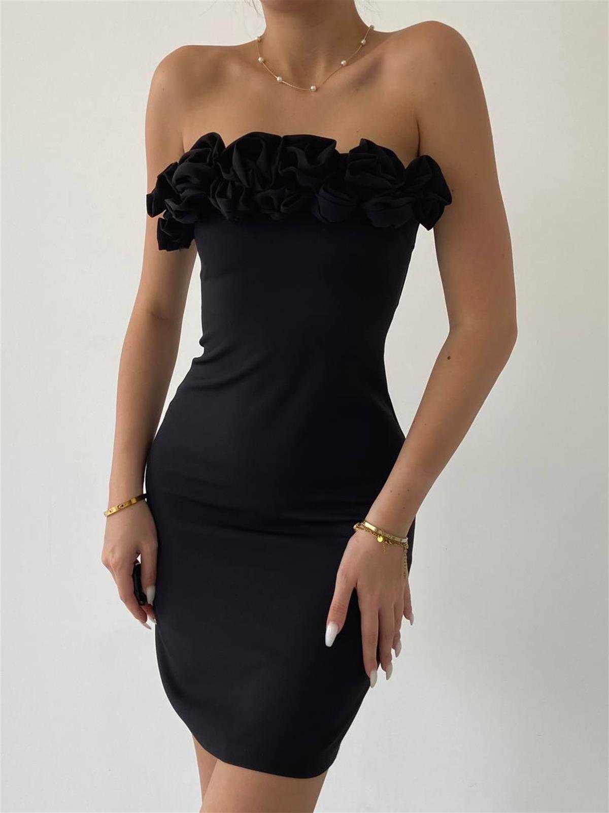 Sofia Siyah Mini Elbise 