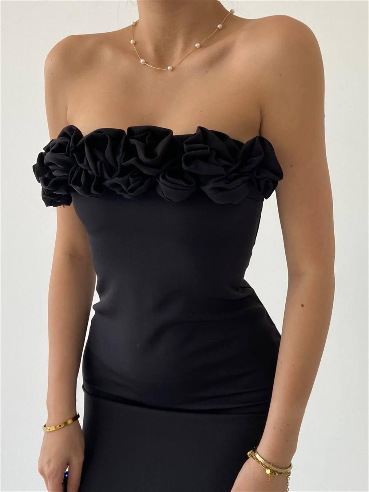 Sofia Siyah Mini Elbise 