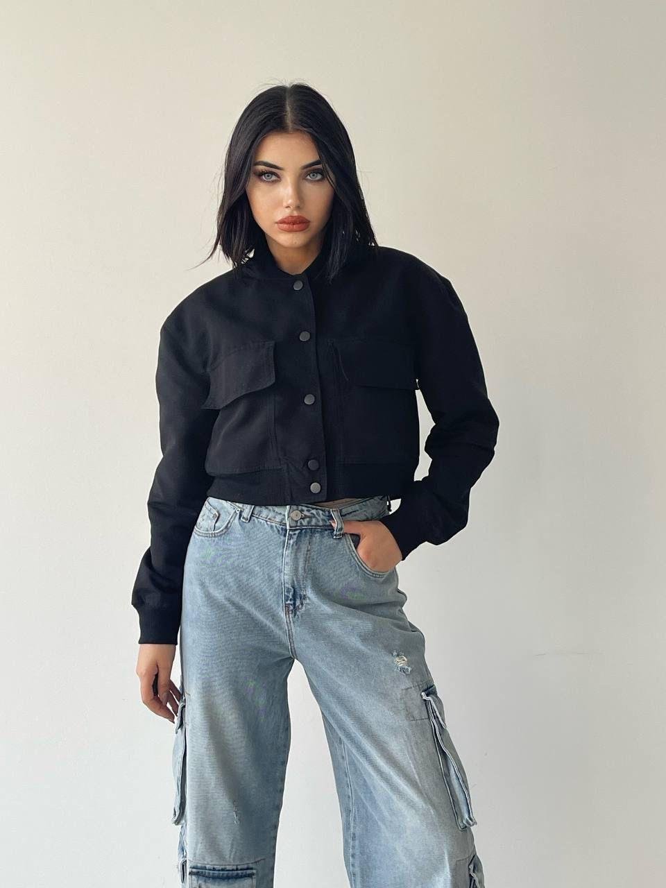 Solomon Bomber Crop Ceket Siyah