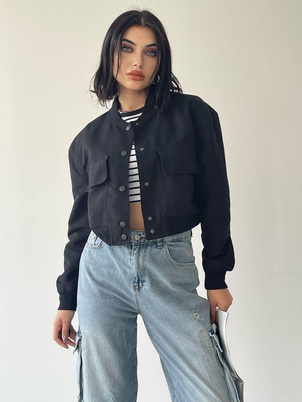 Solomon Bomber Crop Ceket Siyah
