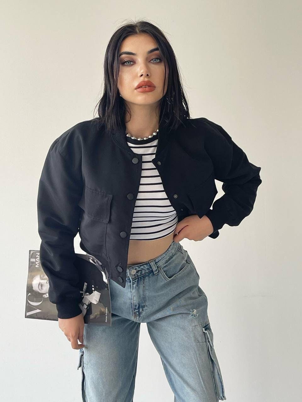 Solomon Bomber Crop Ceket Siyah