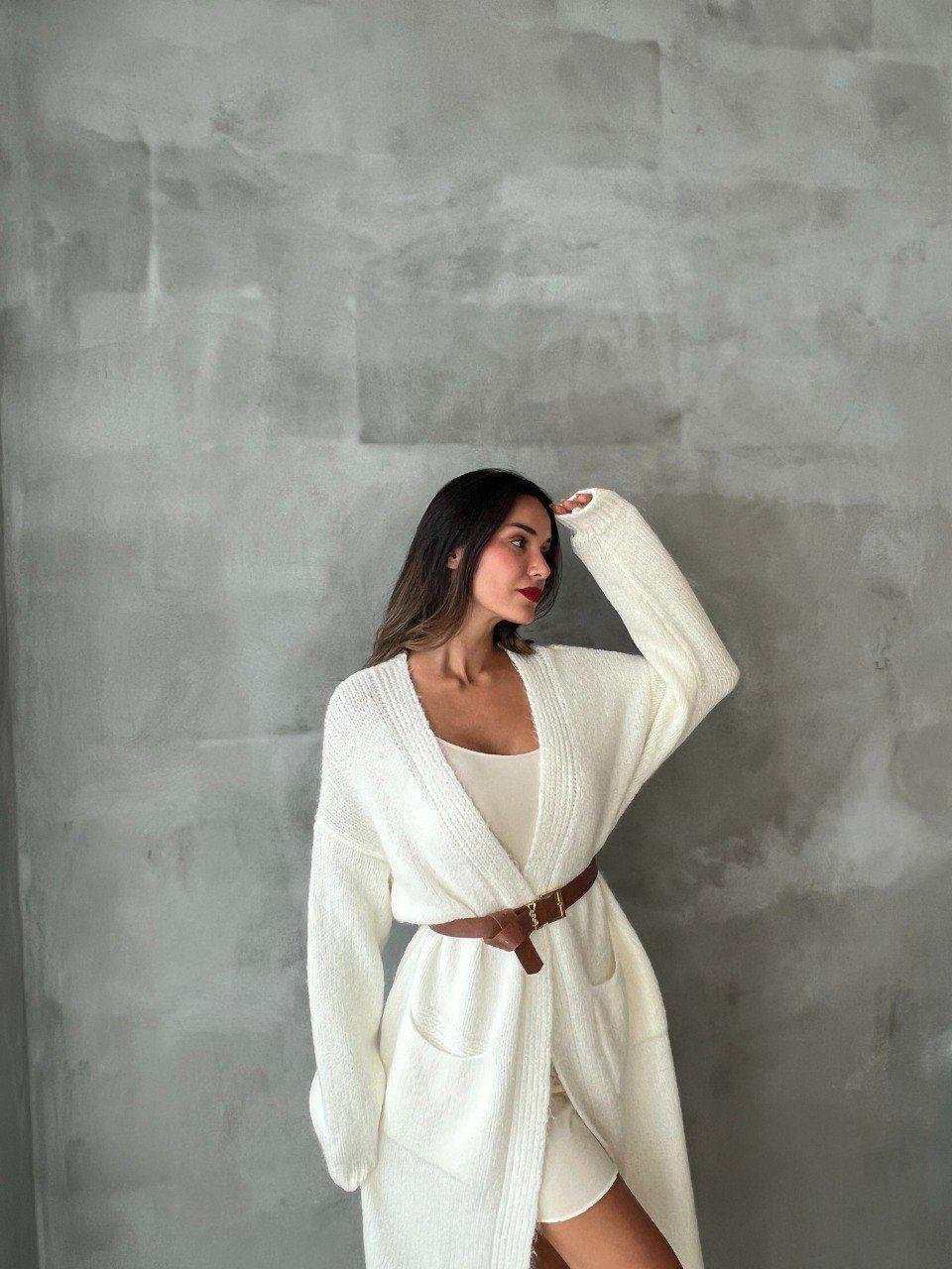 Stephenie İpek Kalın Hırka Beyaz