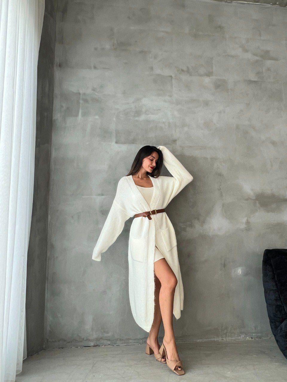 Stephenie İpek Kalın Hırka Beyaz