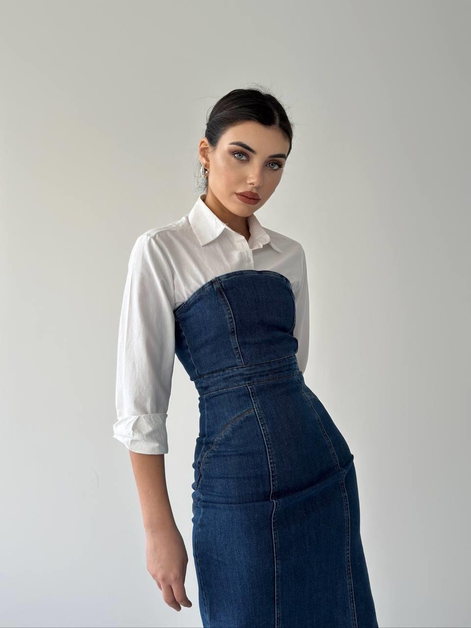 Straple Midi Denim Elbise | 
