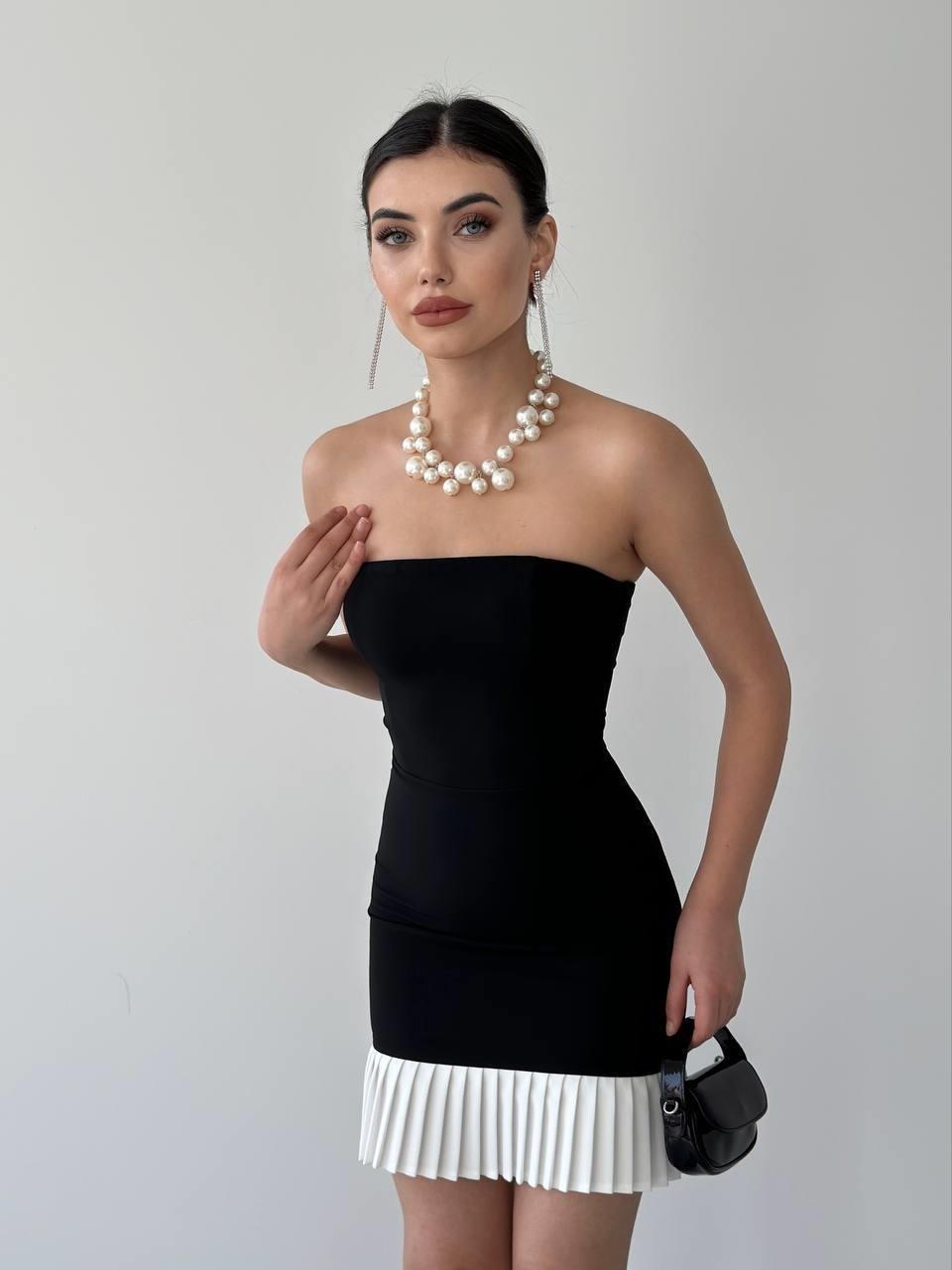 Straplez İnci Mini Elbise | 