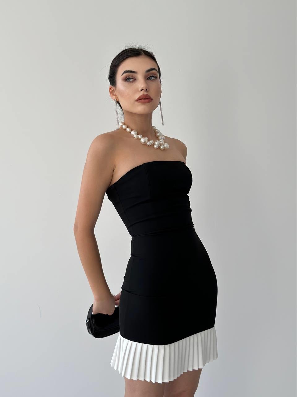 Straplez İnci Mini Elbise | 