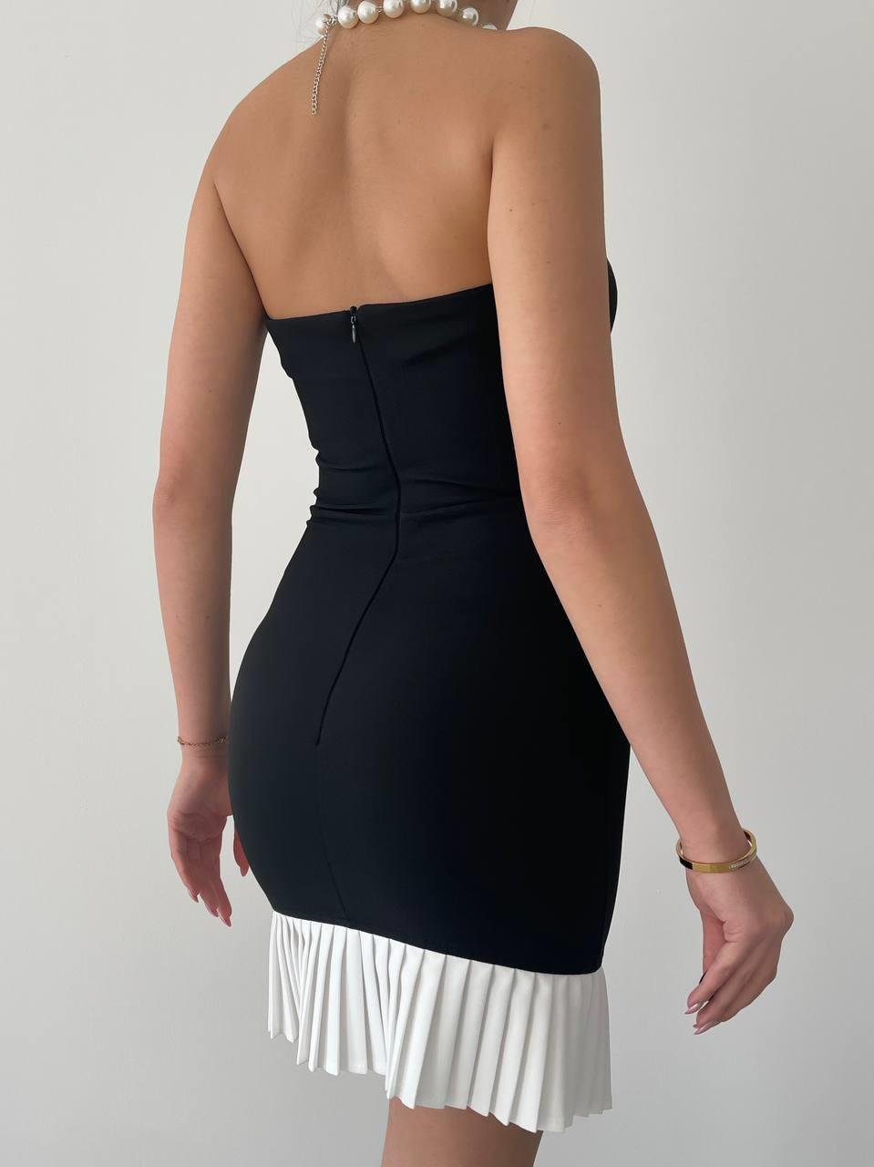 Straplez İnci Mini Elbise | 