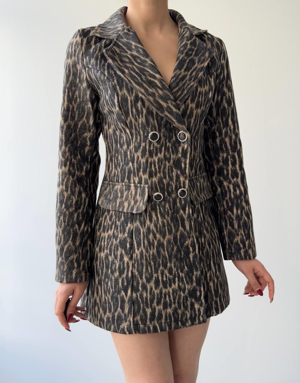 Tasarım Leopar Ceket Elbise | 