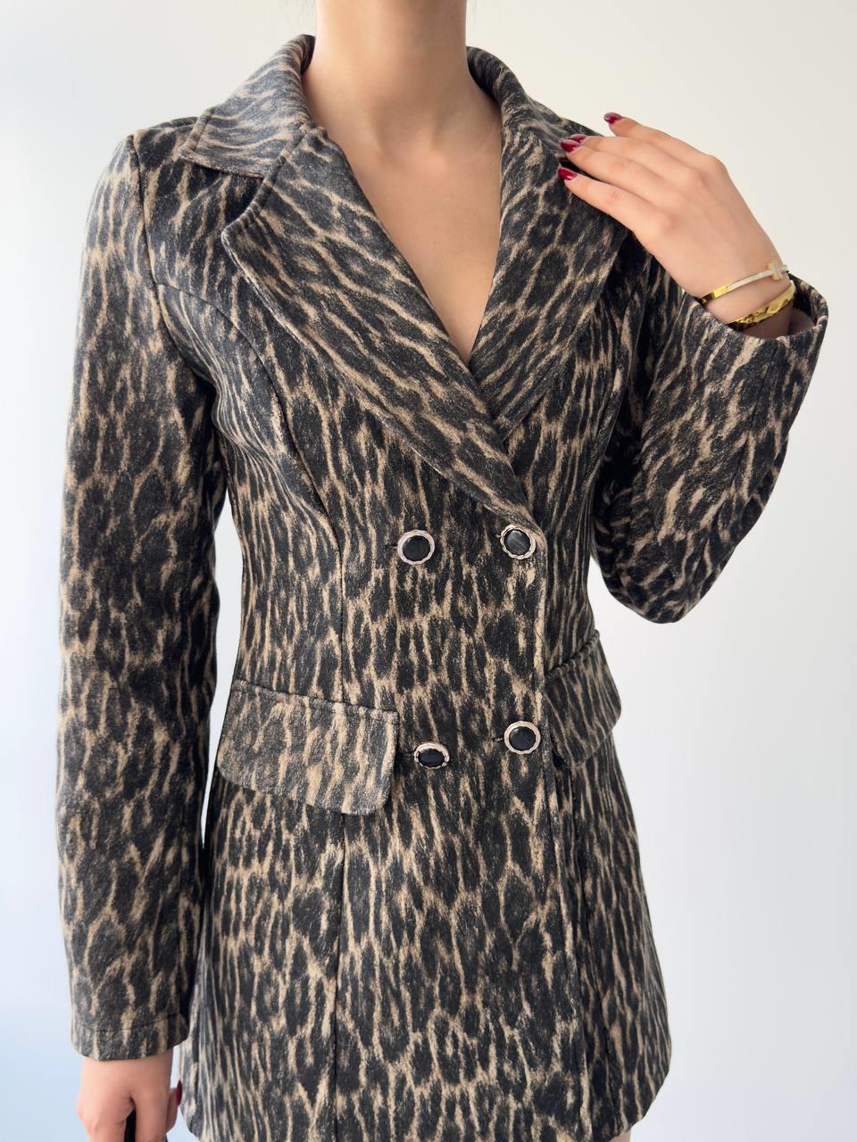 Tasarım Leopar Ceket Elbise | 