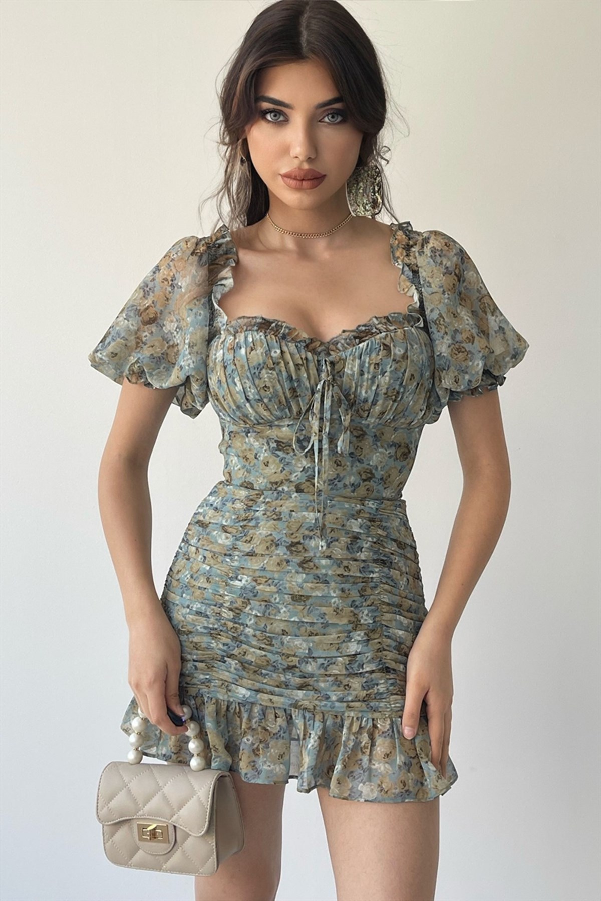 Tasarim Sifon Çiçekli Elbise