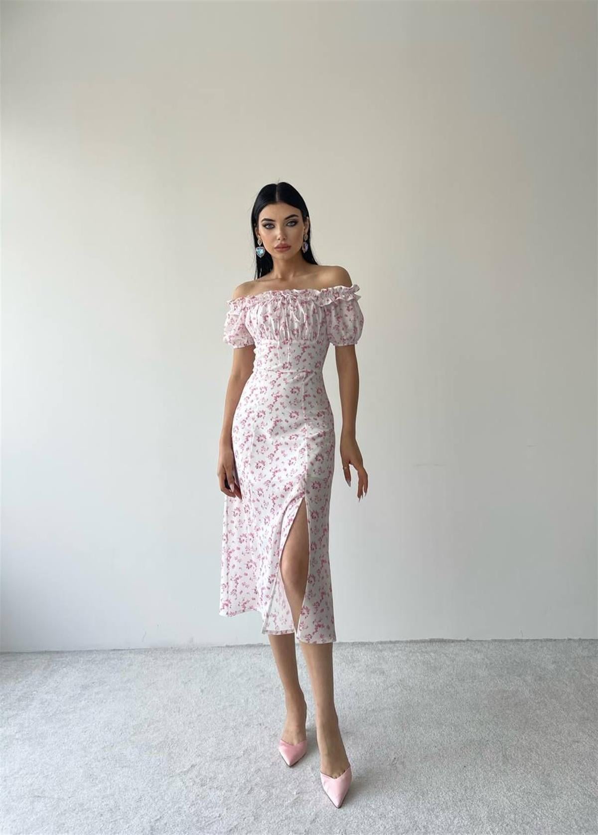 Taylor Midi Yırtmaçlı Elbise Pembe 