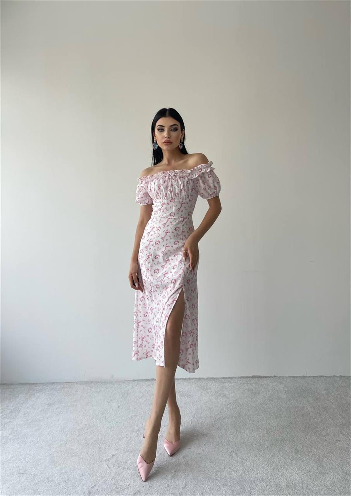 Taylor Midi Yırtmaçlı Elbise Pembe 