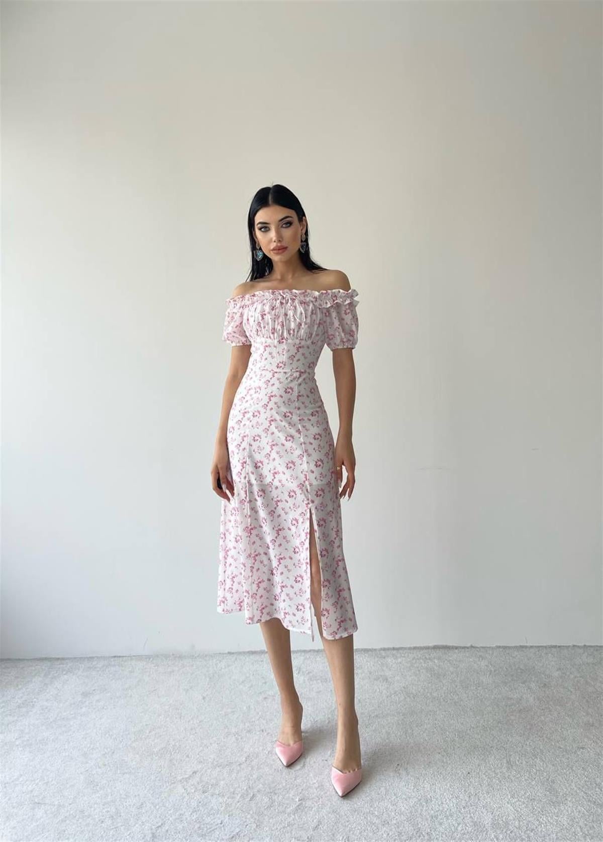 Taylor Midi Yırtmaçlı Elbise Pembe 