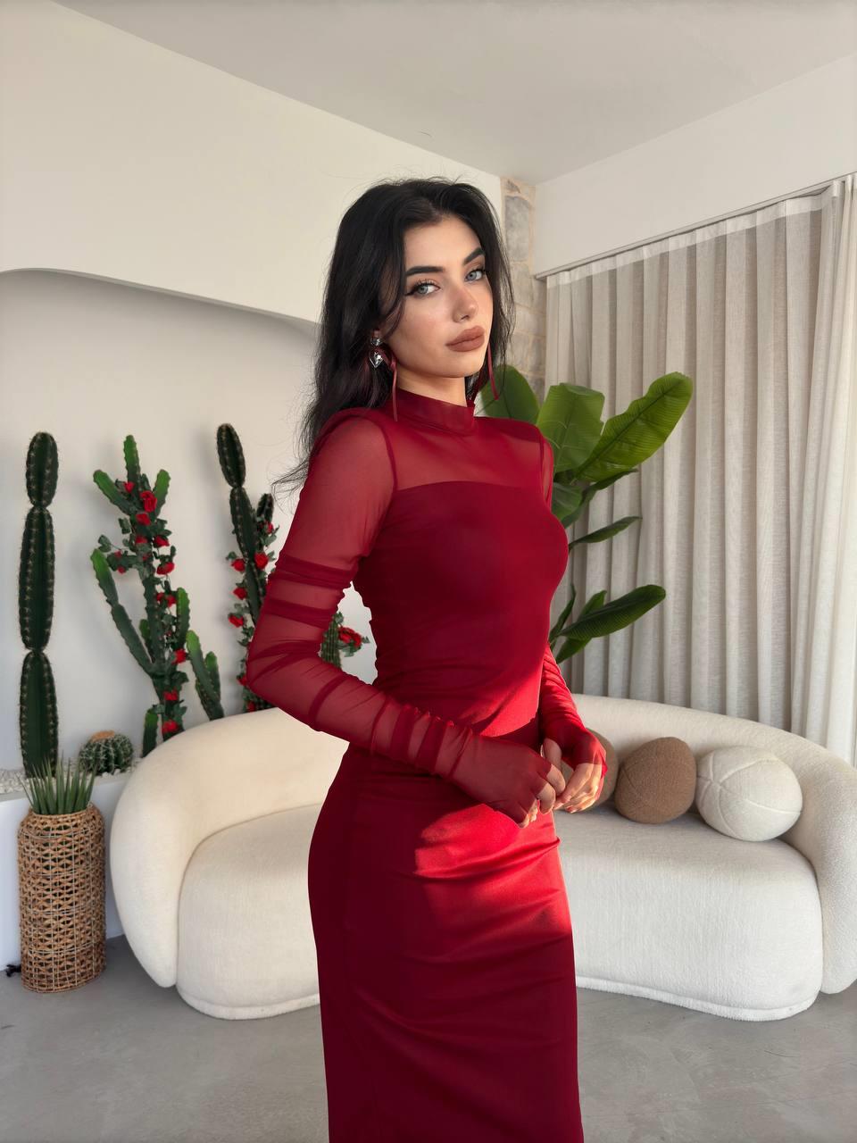 Tül Detay Sinya Uzun Elbise | 