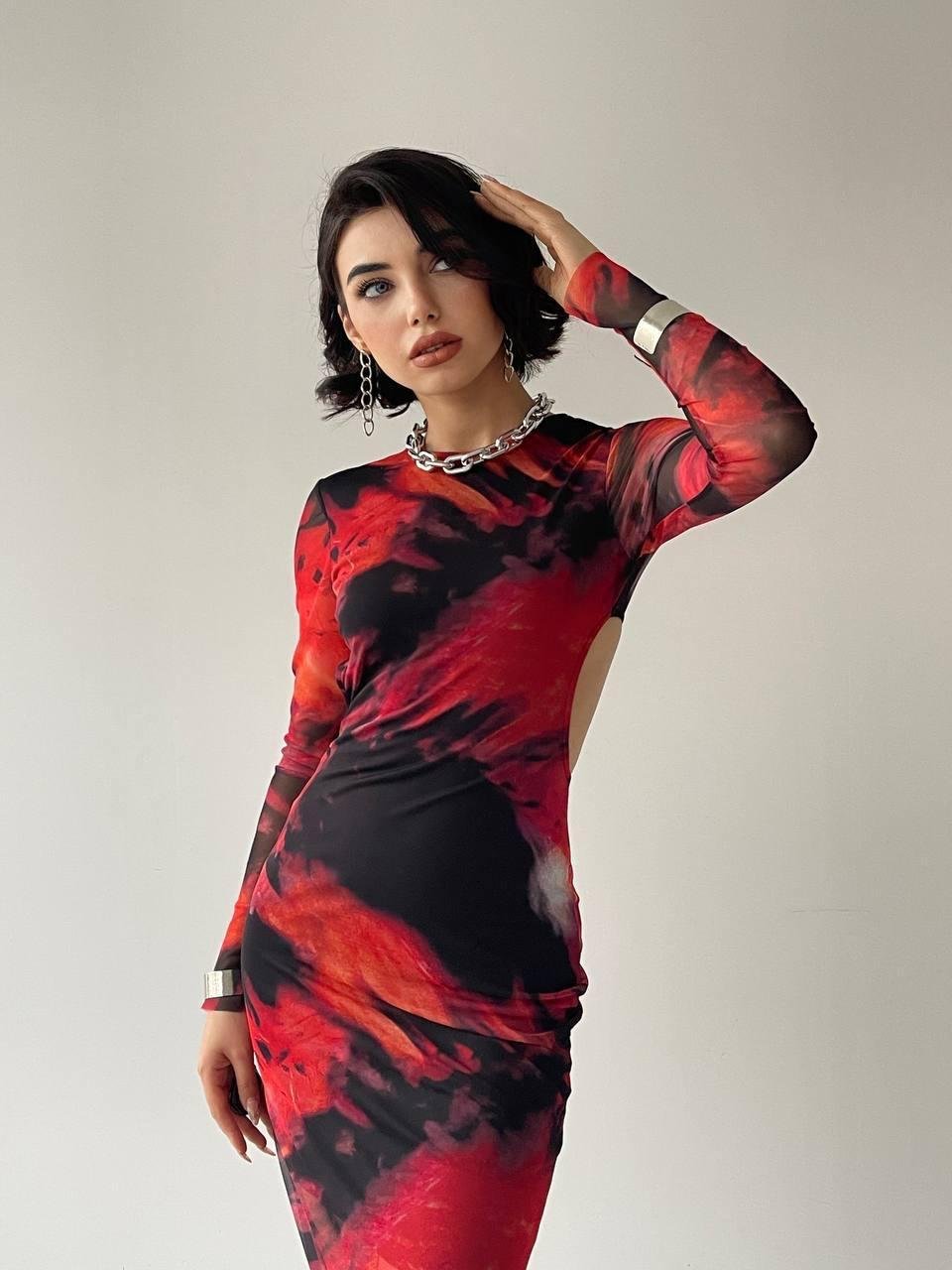 Velvet Sırt Dekolteli Streç Elbise | 