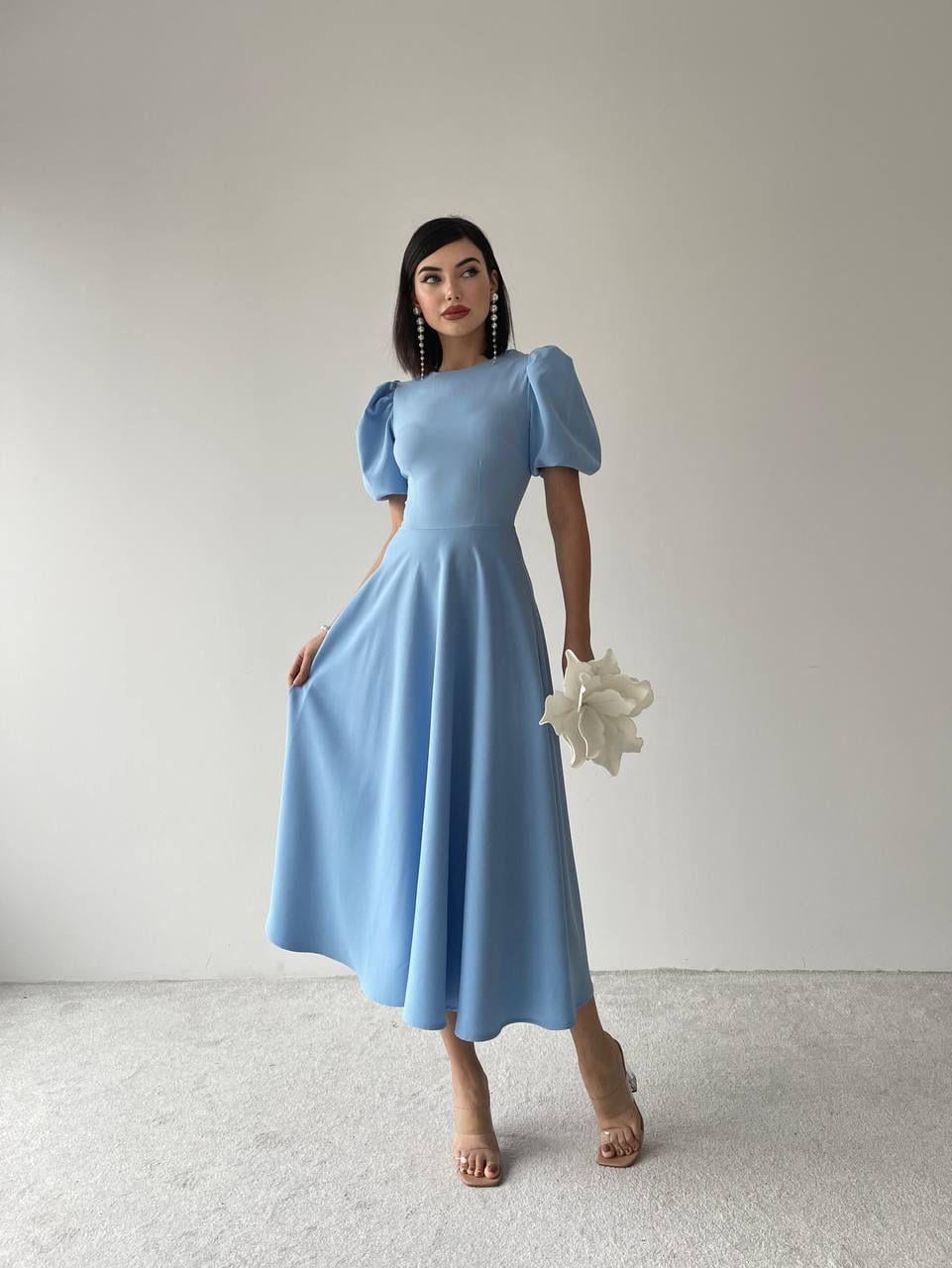 Viki Midi Boy Kloş Elbise-4414 - Bebe Mavi | 