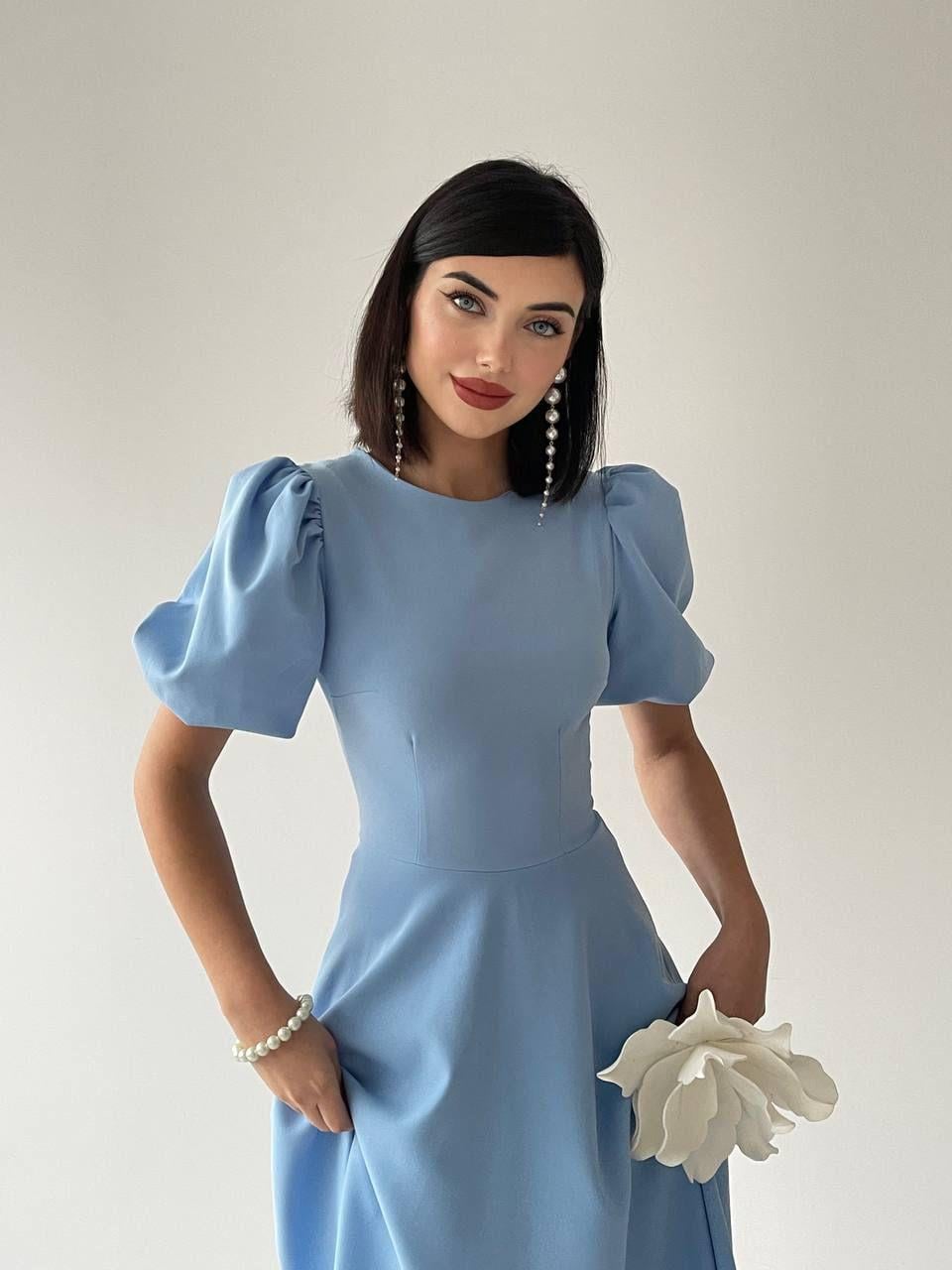 Viki Midi Boy Kloş Elbise-4414 - Bebe Mavi | 