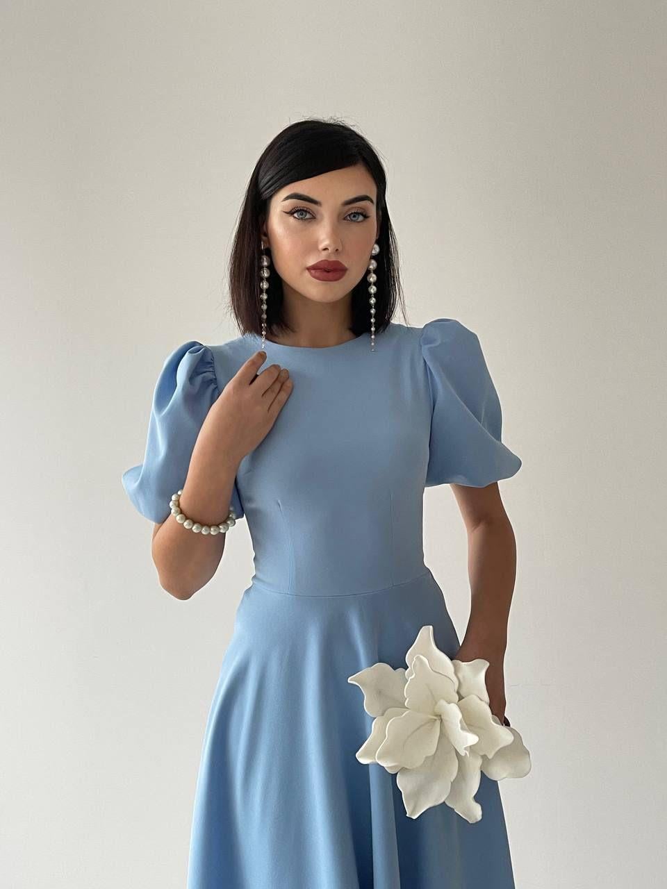 Viki Midi Boy Kloş Elbise-4414 - Bebe Mavi | 
