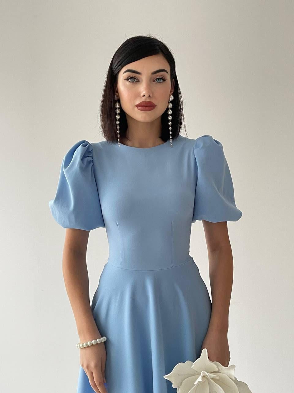 Viki Midi Boy Kloş Elbise-4414 - Bebe Mavi | 