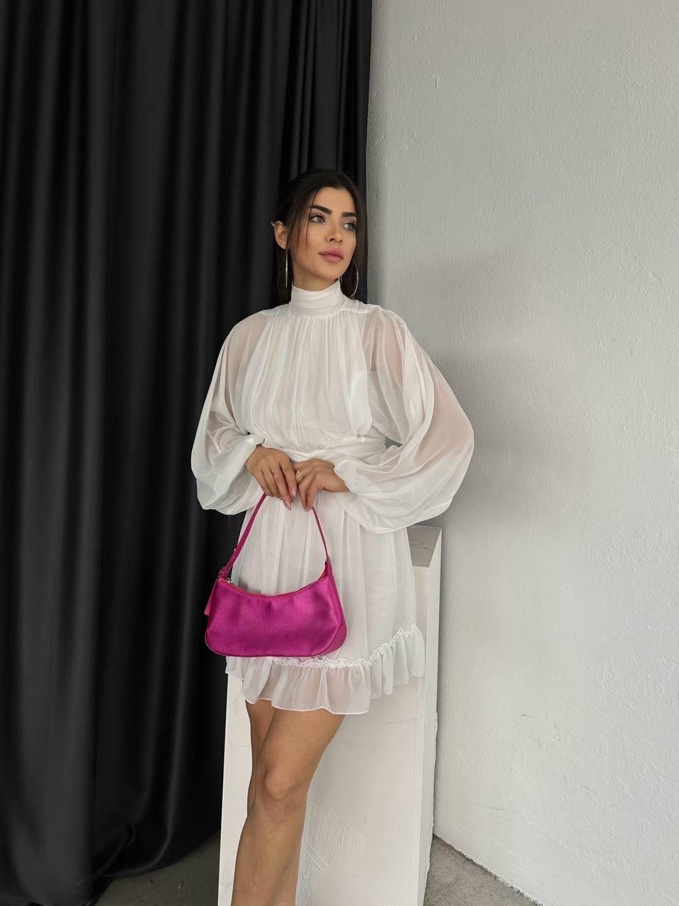 Violetta Mini Şifon Elbise Beyaz | 