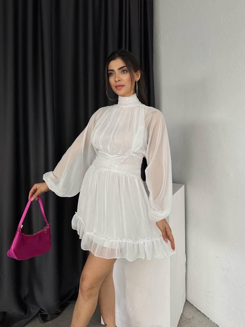 Violetta Mini Şifon Elbise Beyaz | 