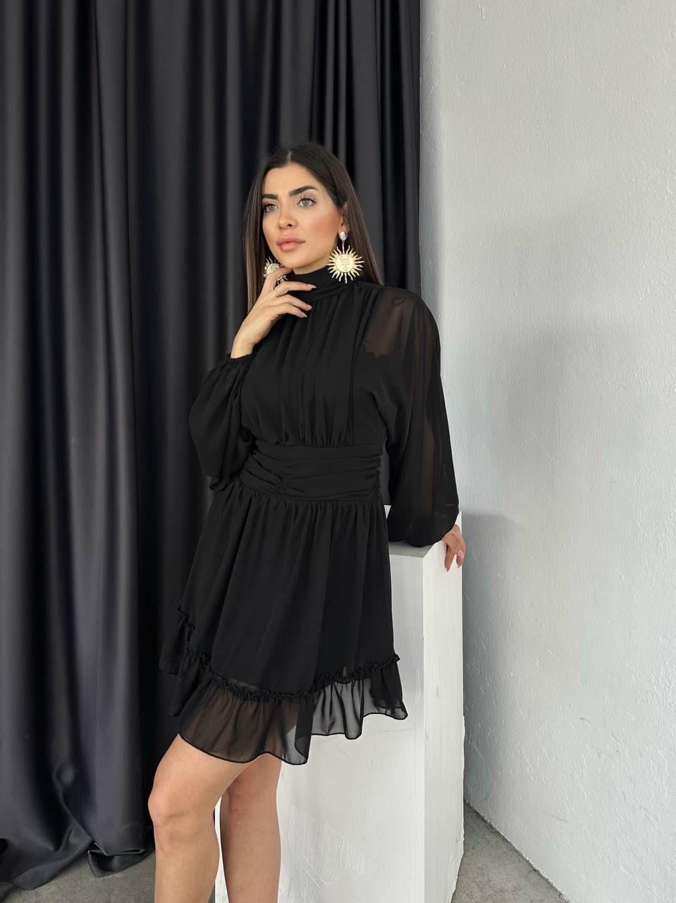 Violetta Mini Şifon Elbise Siyah | 