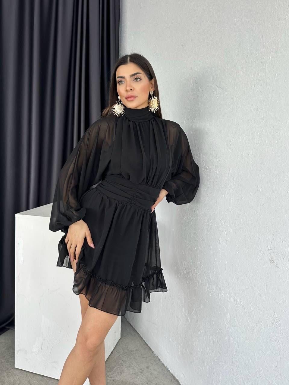 Violetta Mini Şifon Elbise Siyah | 
