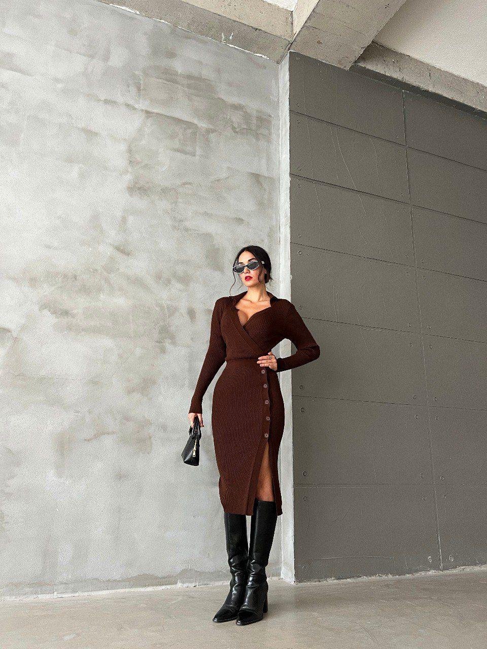Zora Midi Triko Elbise Camel