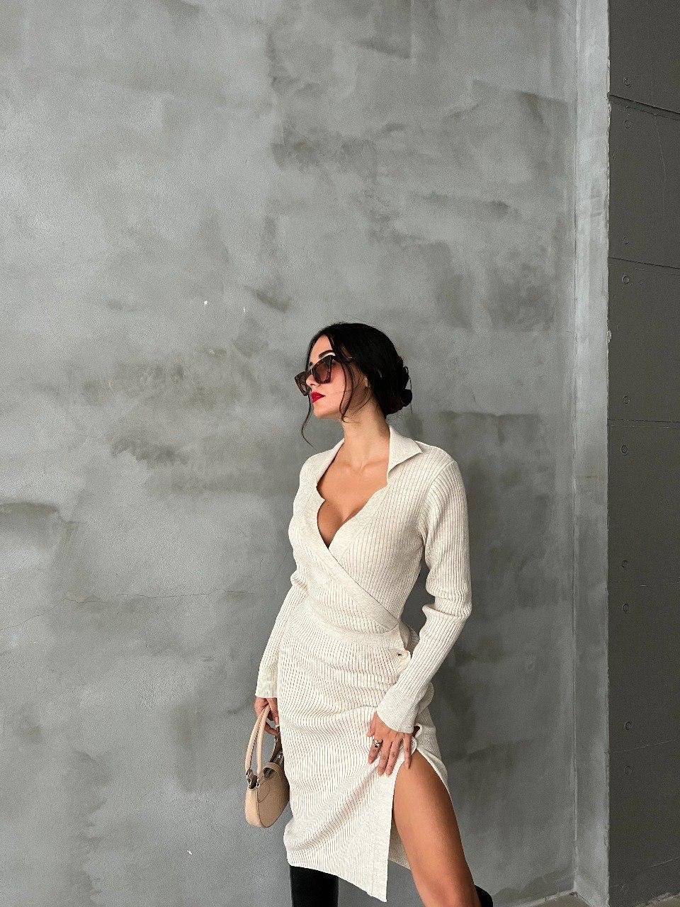 Zora Midi Triko Elbise Krem