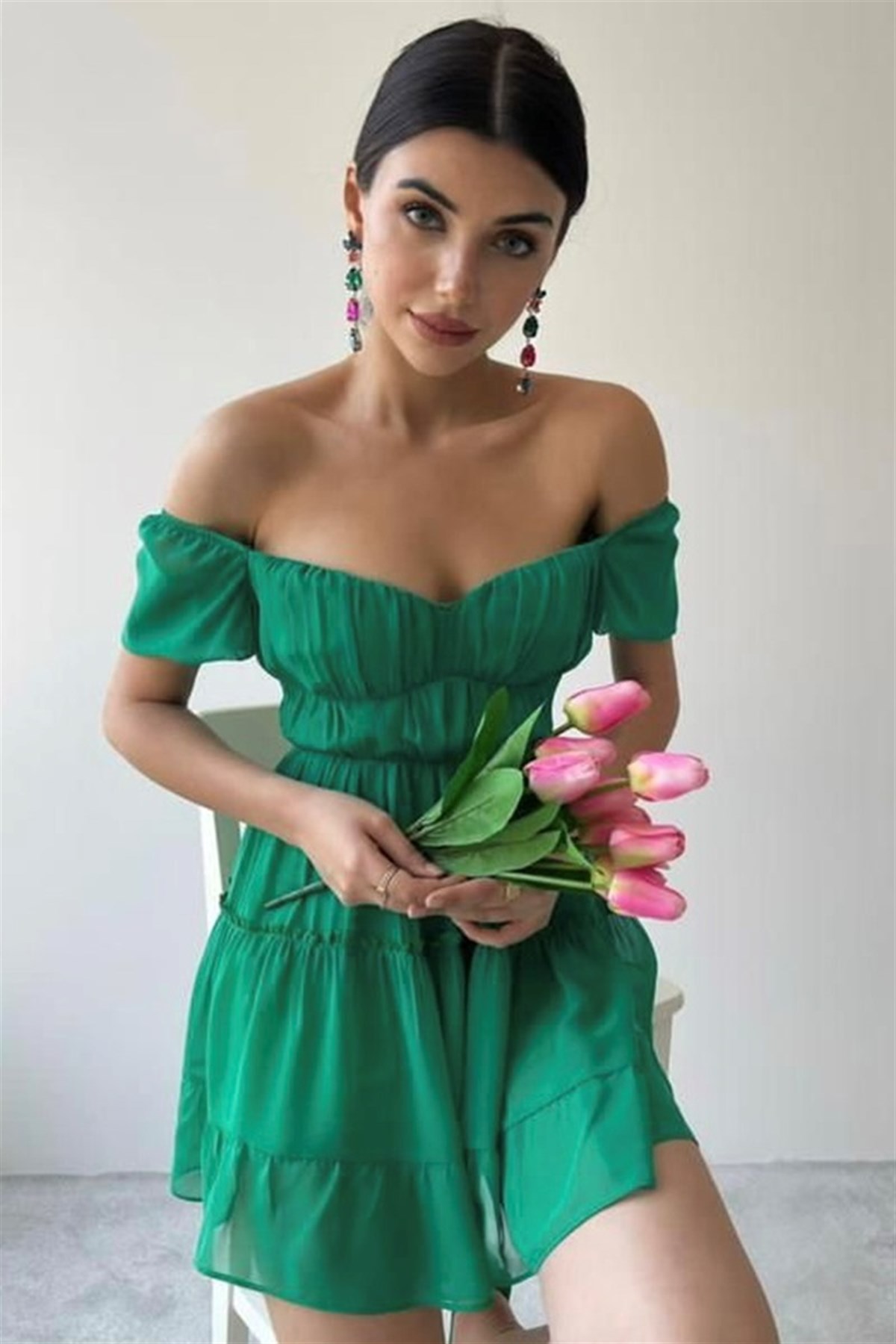 Zümrüt Sifon Elbise