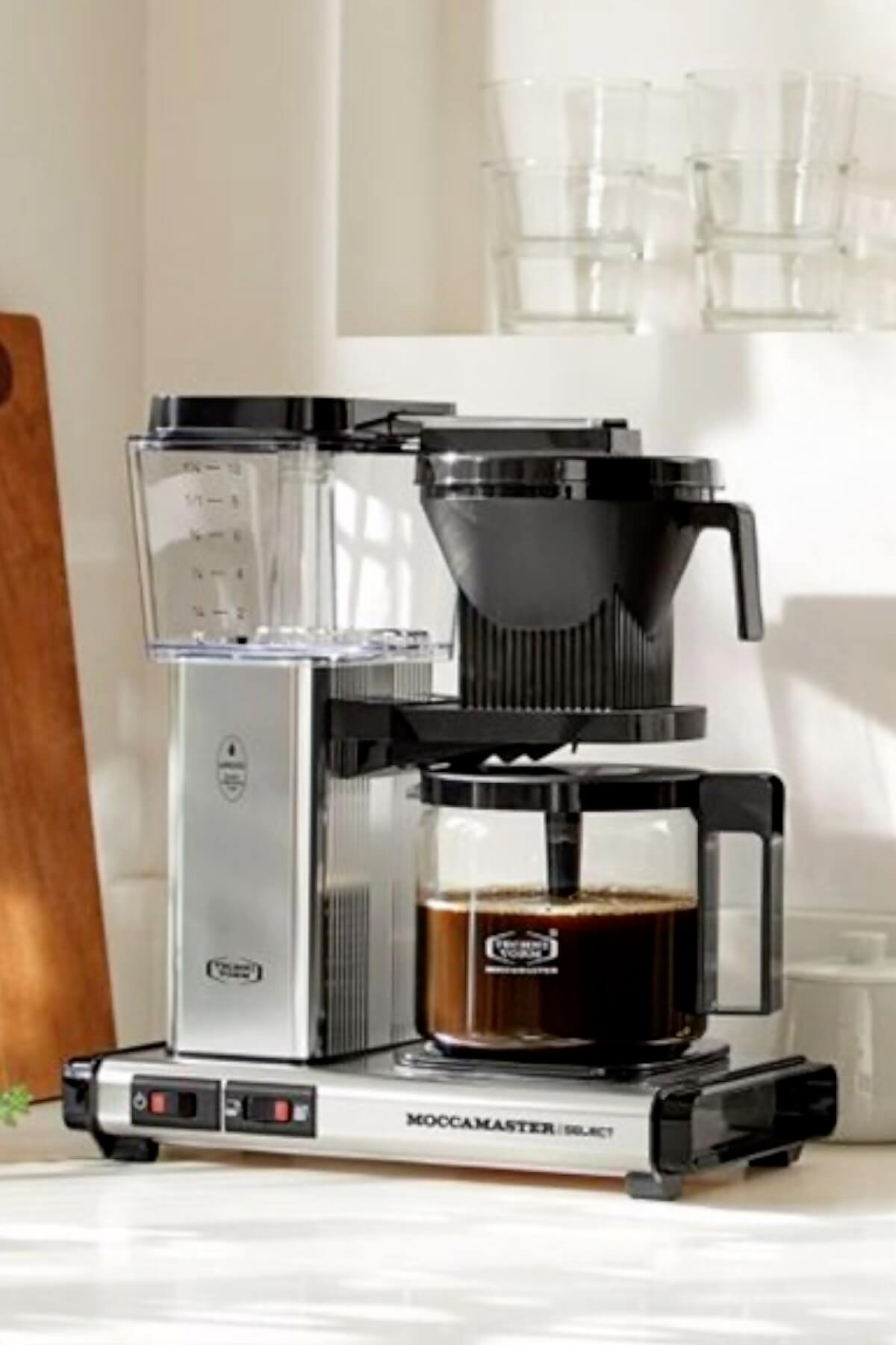 Parlak Gümüş | Moccamaster Select Filtre Kahve Makinesi Cam Potlu