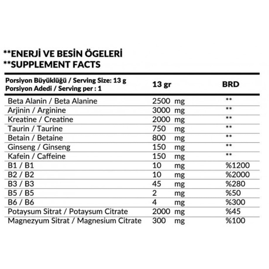 FİREPOWER PRE-WORKOUT ( BETA ALANİNE - ARJİNİN- TAURİN - BETAİN) 390 GR