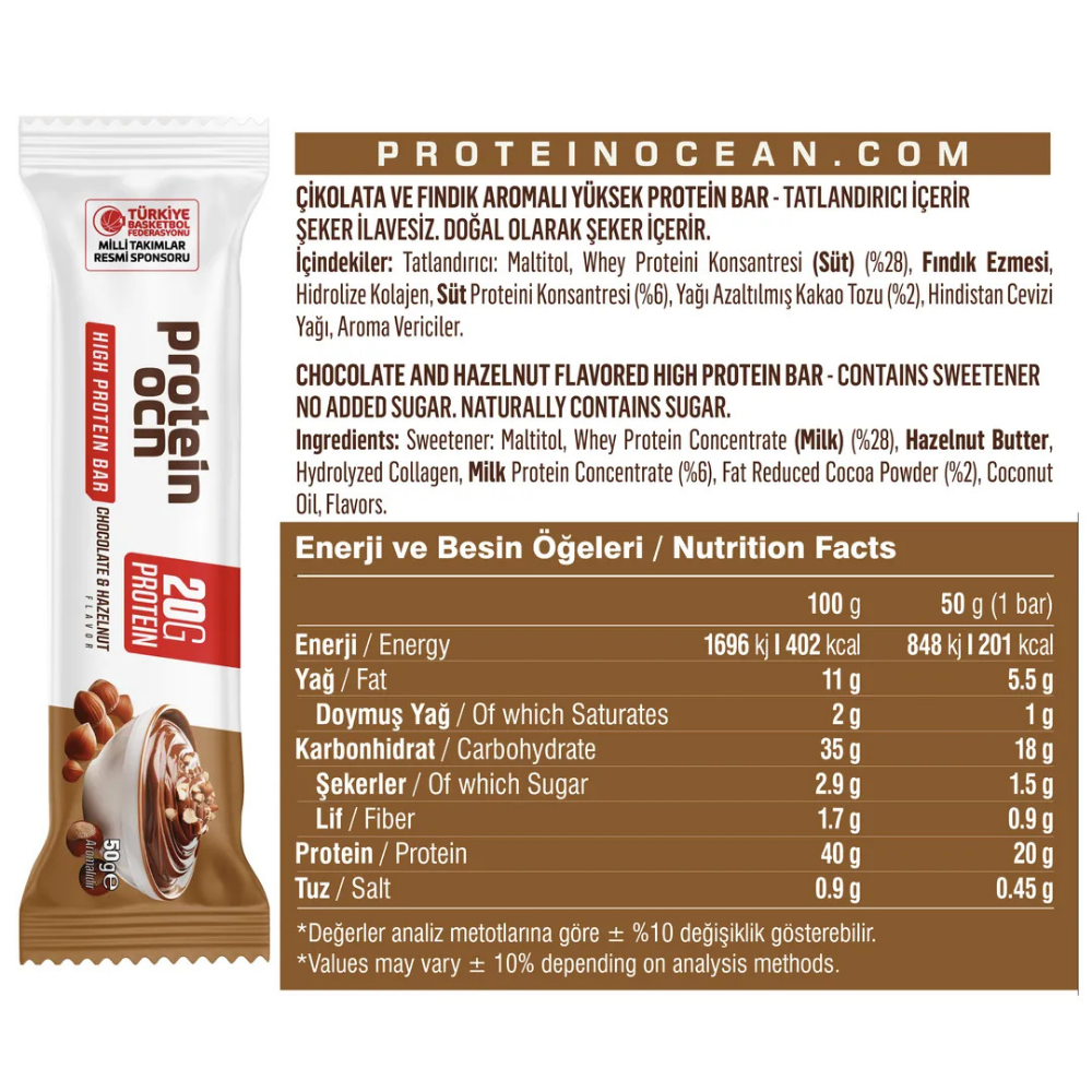 Protein Ocean Protein Bar 50 gr x 12 Adet