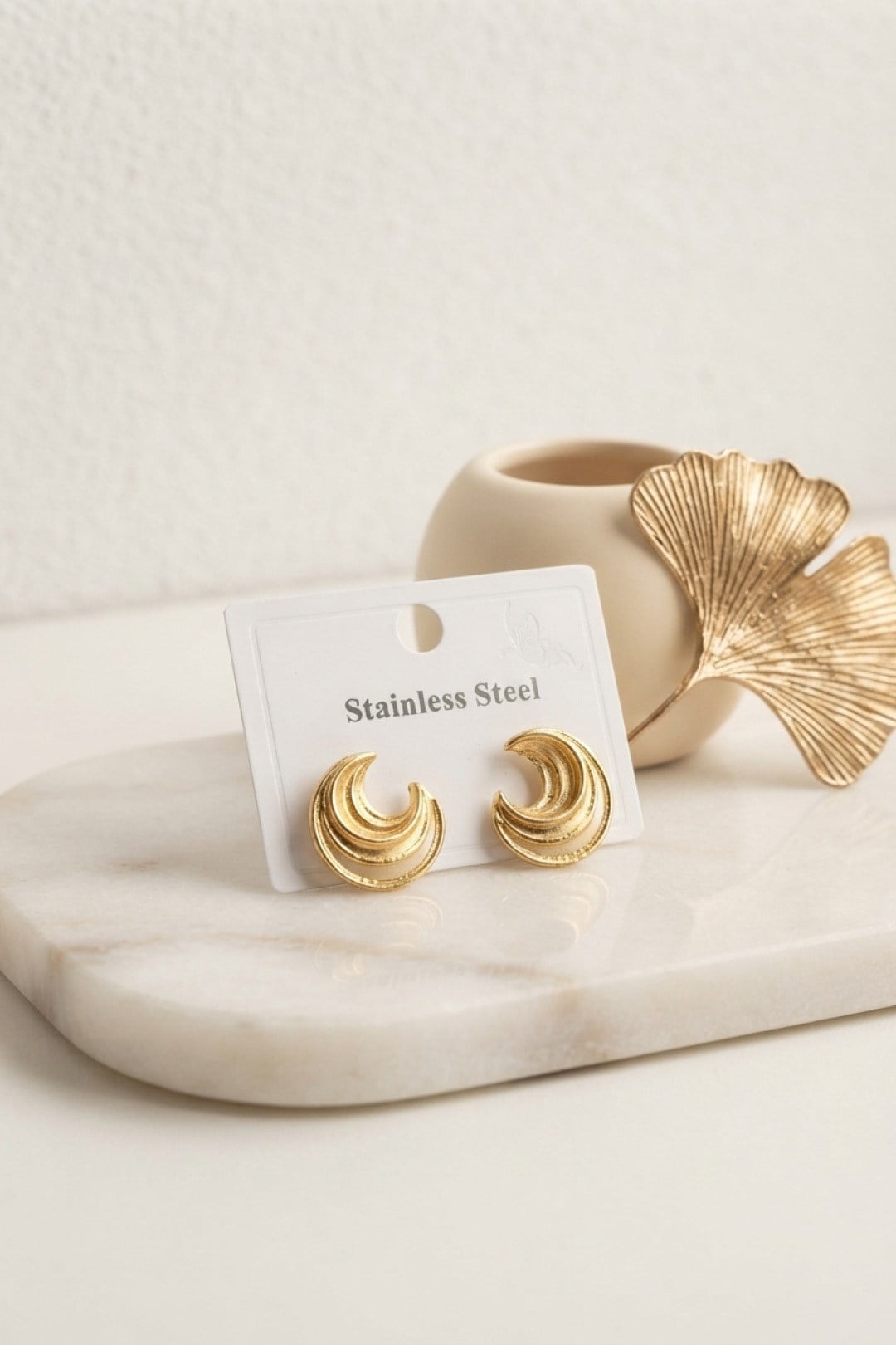 316L Çelik Gold Renk Ay Model Kadın Küpe