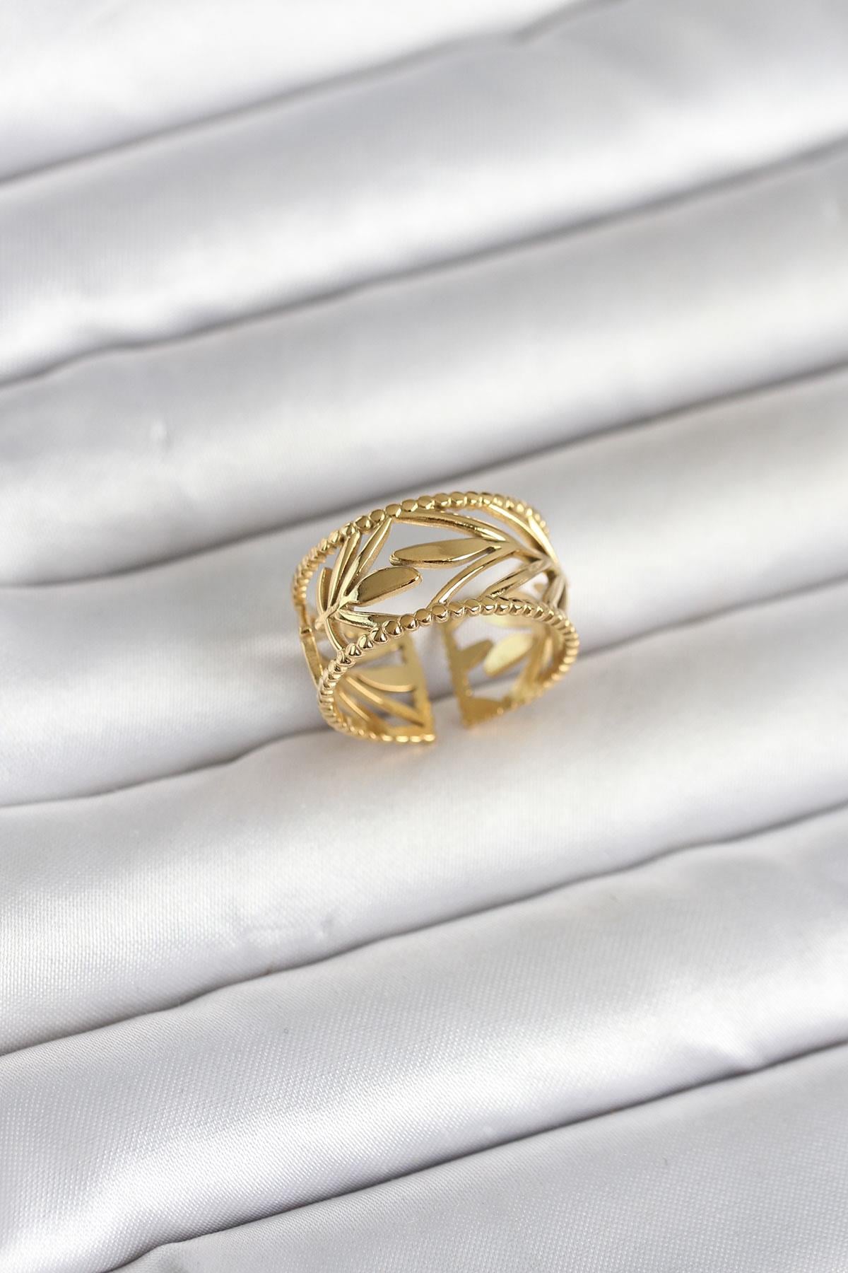 316L Çelik Gold Renk Başak Model Kadın Yüzük