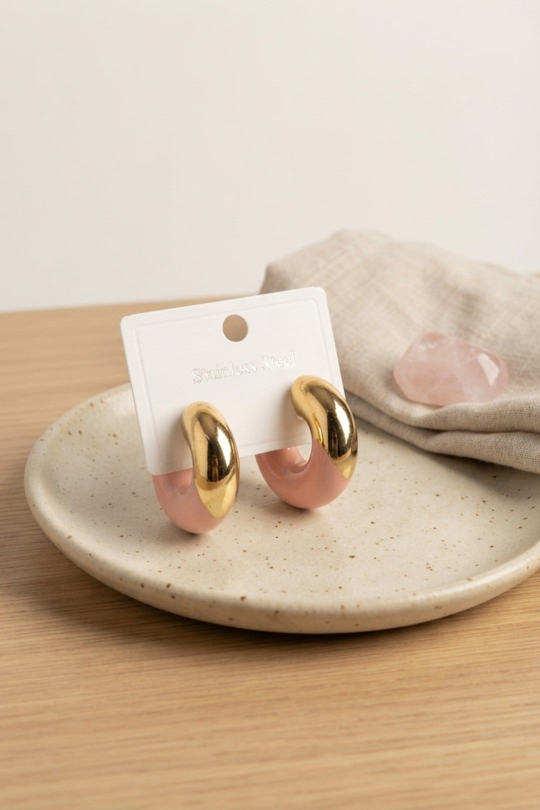316L Çelik Gold Renk Pembe Halka Model Kadın Küpe
